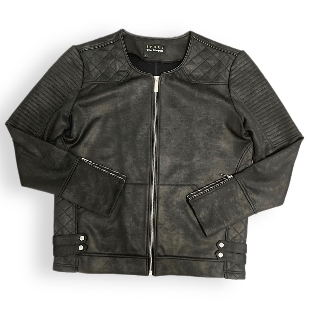 The Kooples Sport black faux leather quilted Moto jacket  Size Large